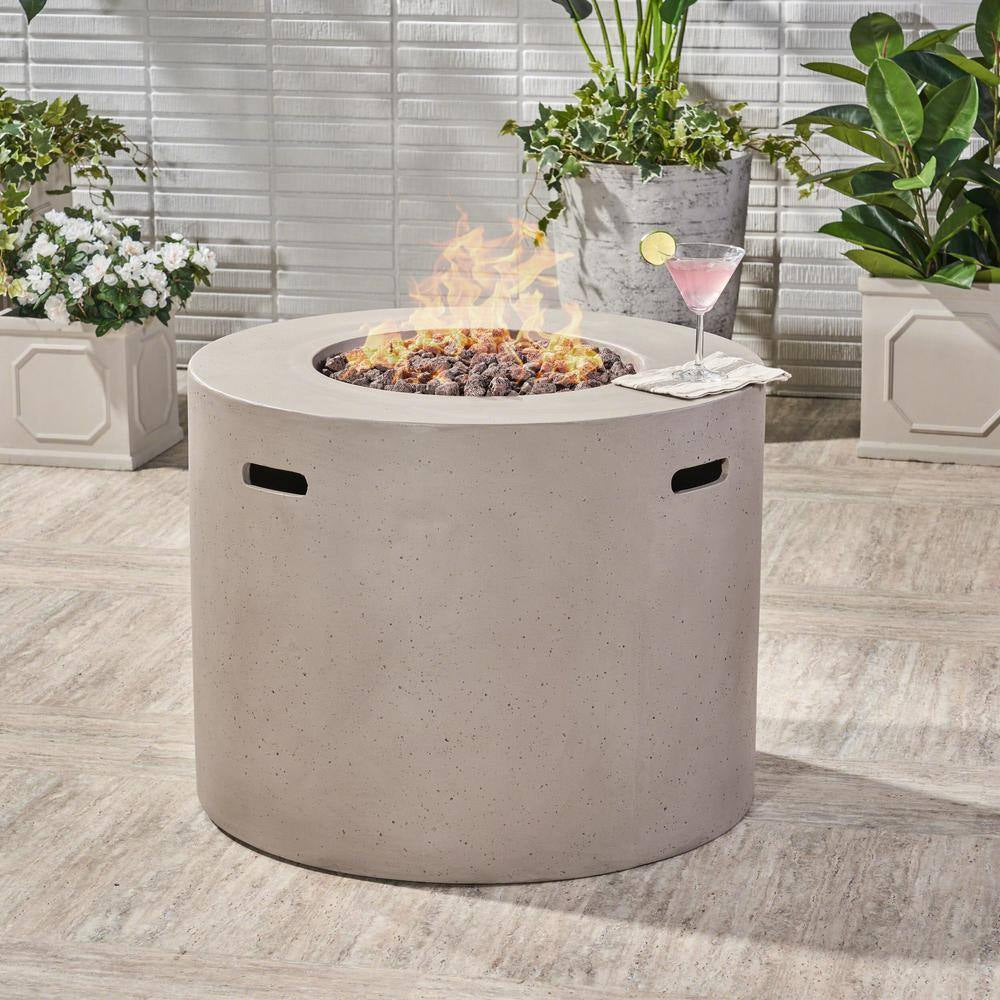 Zachary 31 In. X 24.5 In. Circular Concrete Propane Outdoor Patio Fire Pit in Light Gray