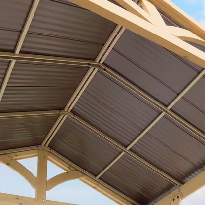 DIY Meridian 8 Ft. X 5 Ft. Cedar Wood Outdoor Covered Grilling Gazebo with Hardtop Metal Roof and 2-Counter Shelves