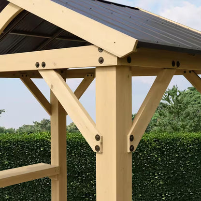 DIY Meridian 8 Ft. X 5 Ft. Cedar Wood Outdoor Covered Grilling Gazebo with Hardtop Metal Roof and 2-Counter Shelves