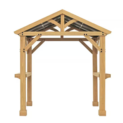 DIY Meridian 8 Ft. X 5 Ft. Cedar Wood Outdoor Covered Grilling Gazebo with Hardtop Metal Roof and 2-Counter Shelves